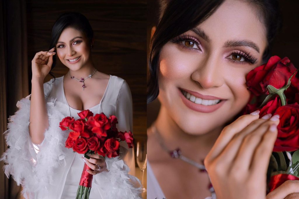 රතු රෝස මල් පොකුරක් අතින් ගත් අපේ ලස්සන සුරංගනාවිගේ හැඩ බලන්නකෝ…