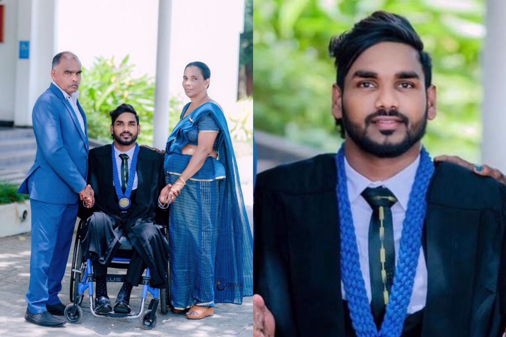 ‘ කොන්ද කැඩුනත් ඔලුව පණ තියෙනකල් ජීවත් වෙන්න ඕනි..’ ජීවිතේ අසීමිත බාධක මැද අධ්‍යාපනය සවියක් කරගත් ඔහු කී සමාජ මාධ්‍ය කැළඹූ සටහන මෙන්න
