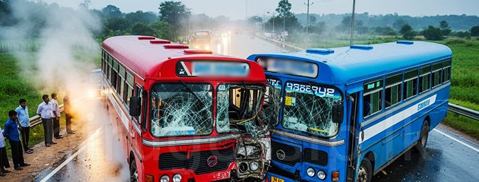 හයකට දිවි අහිමි කරමින් බස් රථ දෙකක් ගැටෙයි. 32 දෙනෙකුට තුවාල, රේස් පැදිල්ලේ අවසානය කදුලකින් නිම වෙයි.