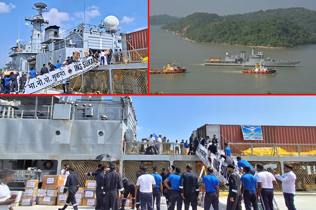 විපතට පත් ජනතාව වෙනුවෙන් ආධාර රැගත් ඉන්දීය නැවක් දිවයිනට