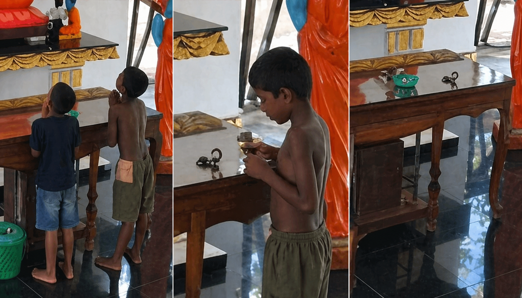 අනේ බුදු හාමුදුරුවනේ ලේන් පැටියාට පණ දෙන්න..” බුදු පිළිමය ළඟ අහිංසක දරුවන් දෙන්නෙක් කරපු ඒ අහිංසක ඉල්ලීම…